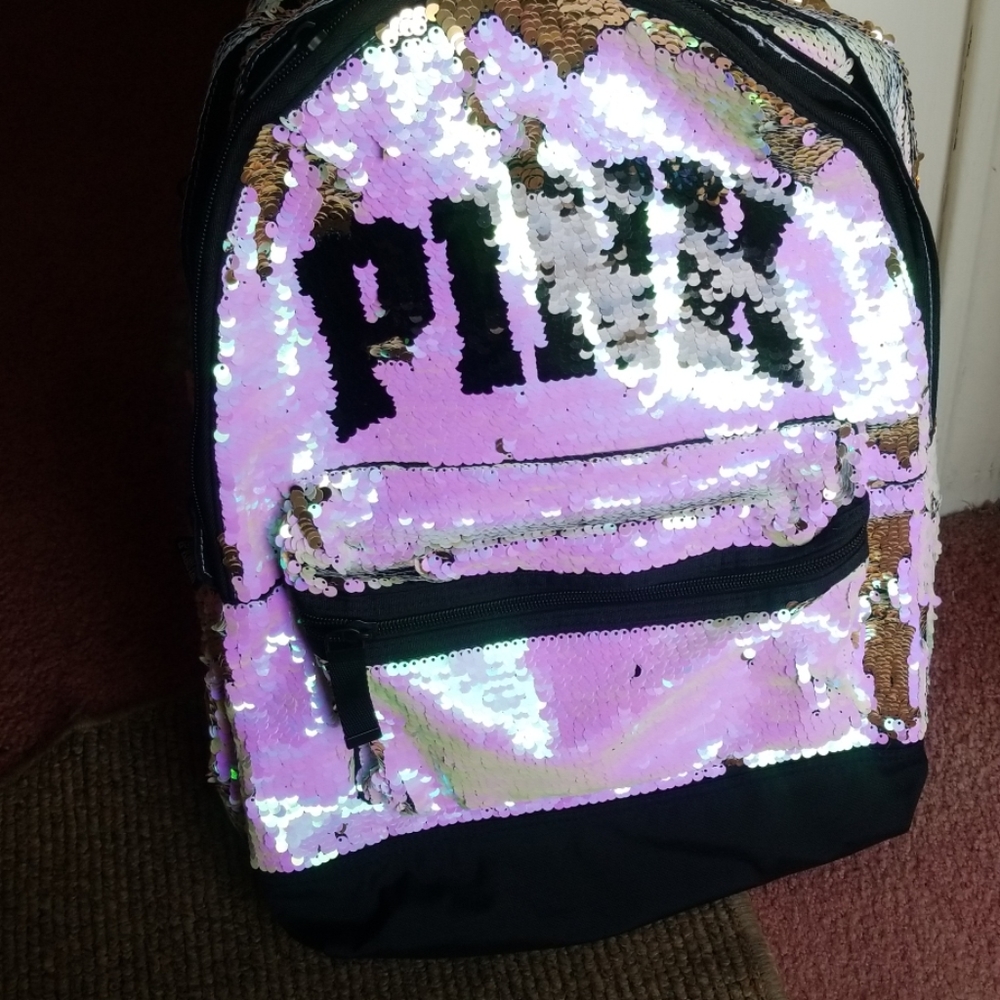 Victoria Secret pink reversing Bling backpack - Picture 2 of 6